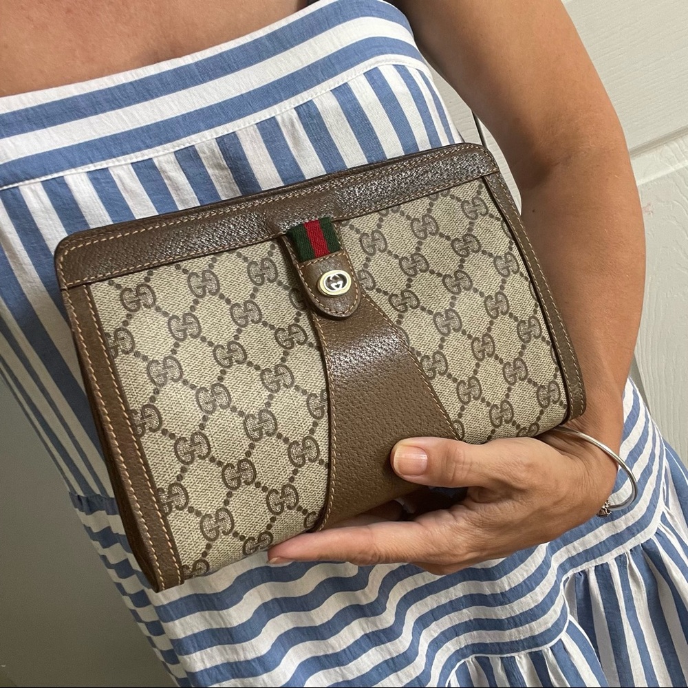 Gucci GG Monogram Ophidia Web Clutch Makeup Case